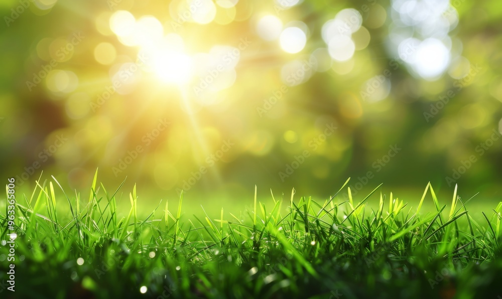 Obraz premium Green grass and sunlight banner background