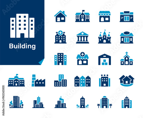 Building flat icon collection for architecture, city, real estate and infrastructure concept