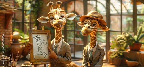 Two Giraffes, One Artist photo