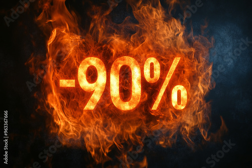 Hot discounts. -90%. The number is lit on black background.