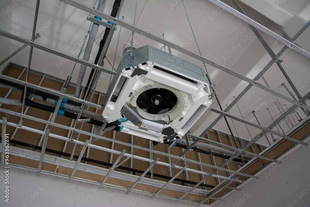 install ceiling mounted cassette type air conditioner unit Stock Photo ...