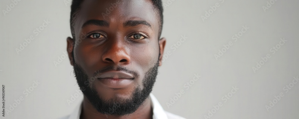 A hopeful entrepreneur, looking forward with determination in a minimalist office with a blank background A hopeful entrepreneur, looking forward with determination in a minimalist office with a blank background