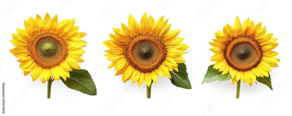 Three Yellow Sunflowers Isolated on White Background. Three Yellow Sunflowers Isolated on White Background.