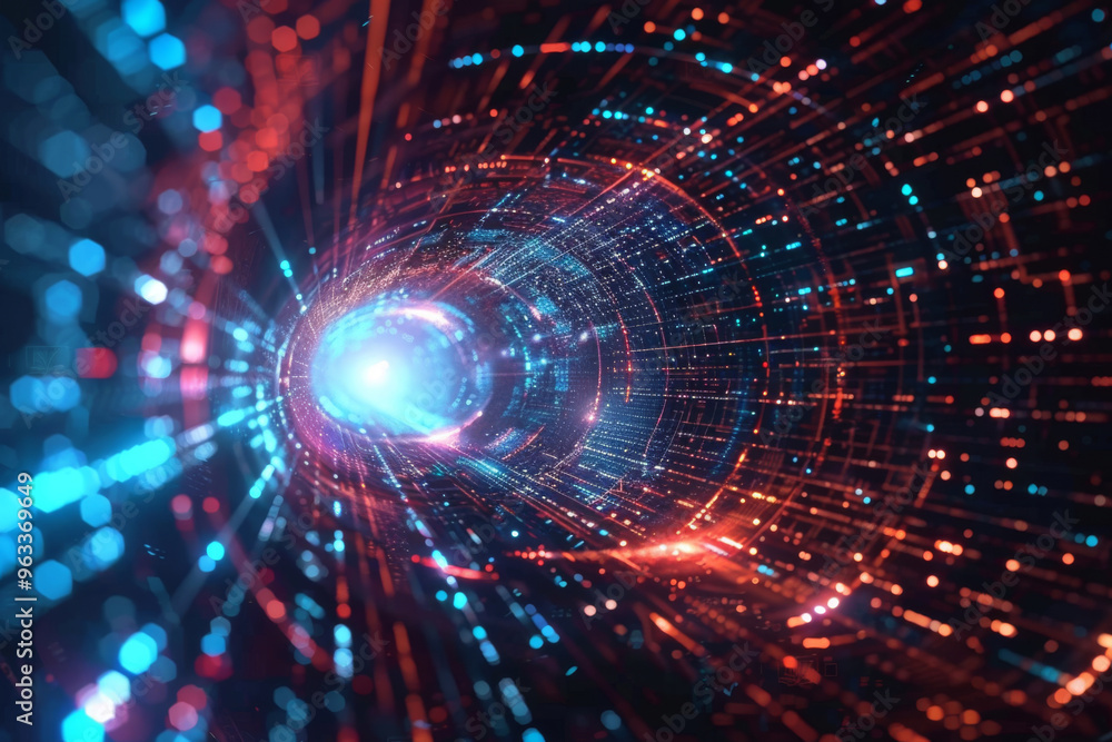 Digital tunnel effect showing concept of data transfer, big data, technology Digital tunnel effect showing concept of data transfer, big data, technology