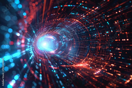 Digital tunnel effect showing concept of data transfer, big data, technology