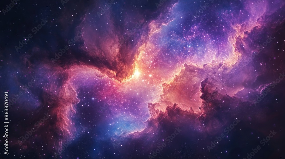 Fototapeta premium Cosmic Nebula with Pink and Blue Clouds and Stars