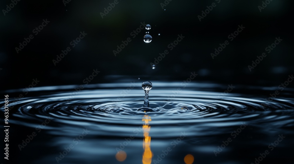 Water droplet falling into dark water with Water droplet falling into dark water with