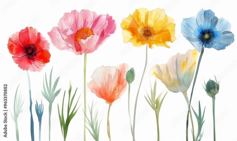 Collection of summer flowers painted in grunge oil painting style. Isolated on white background Collection of summer flowers painted in grunge oil painting style. Isolated on white background