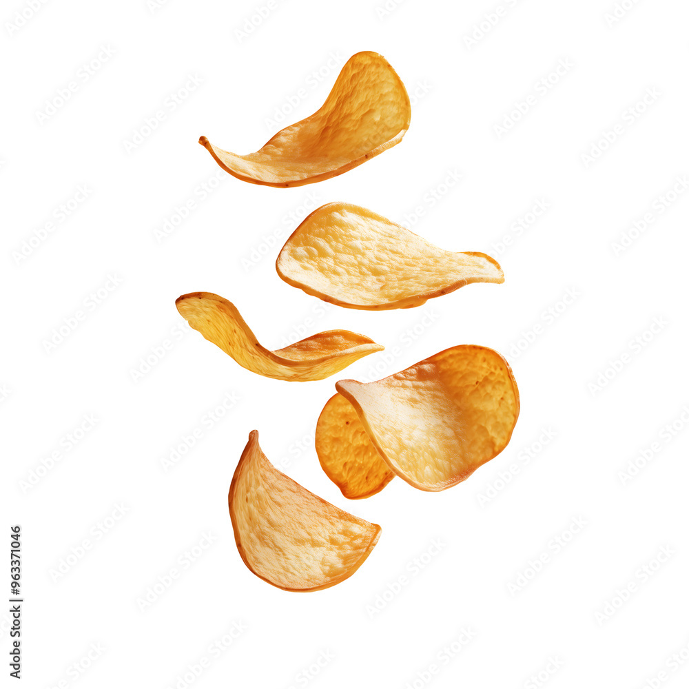 crispy potato chips isolated on transparent background Generative Ai. crispy potato chips isolated on transparent background Generative Ai.
