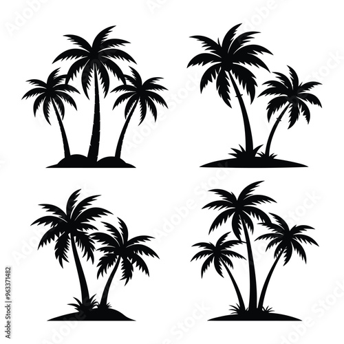 Collection of Palm trees vector silhouette isolated on white background, Tropical palm trees black clipart. Tropical palm trees