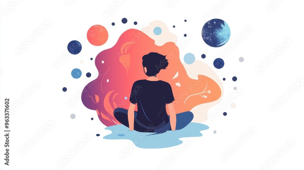 A lone figure sits amidst a vibrant cosmic landscape, gazing out at a distant planet. The scene evokes a sense of wonder and introspection. A lone figure sits amidst a vibrant cosmic landscape, gazing out at a distant planet. The scene evokes a sense of wonder and introspection.