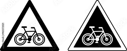 Bike Parking Signs. Warning Road Sign Black and White Vector Icons