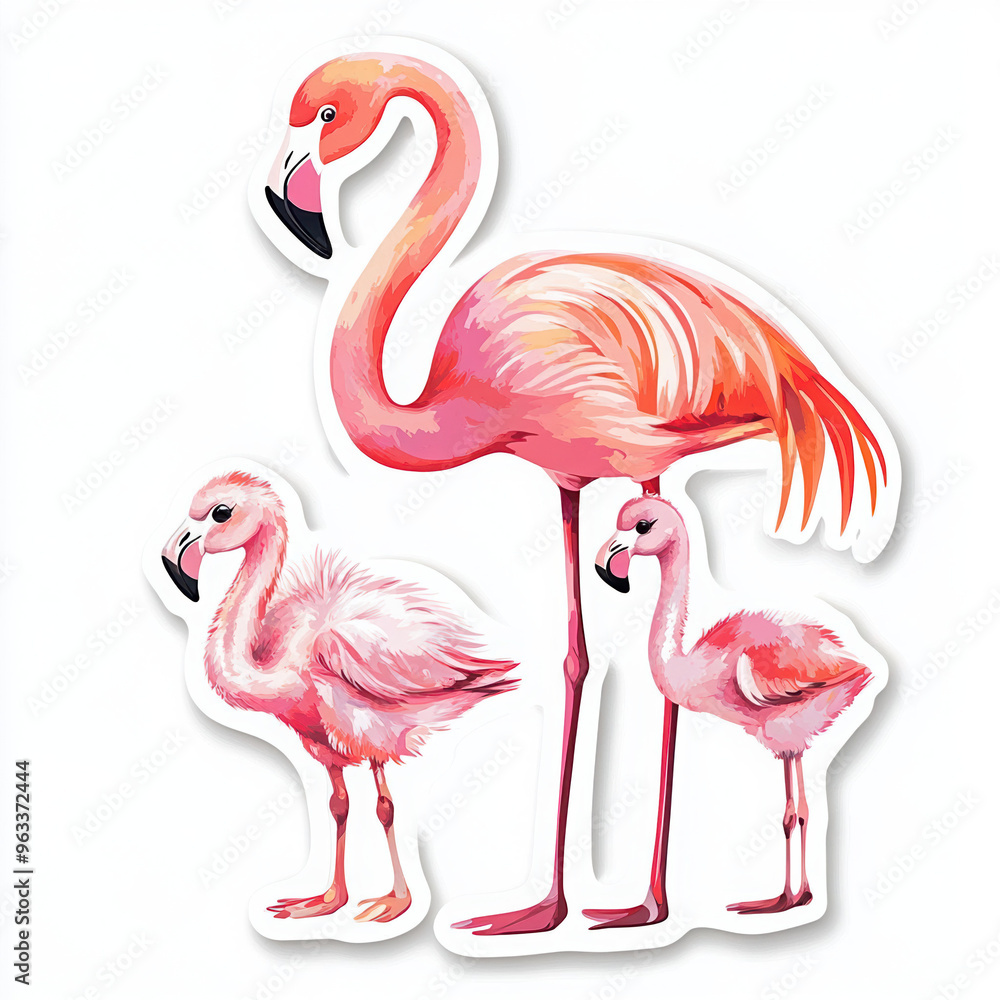 Obraz premium flamingo bird pink wildlife animal tropical nature family cute vibrant exotic illustration stickers young adult wildlife art colorful birds pink feathers waterfowl 