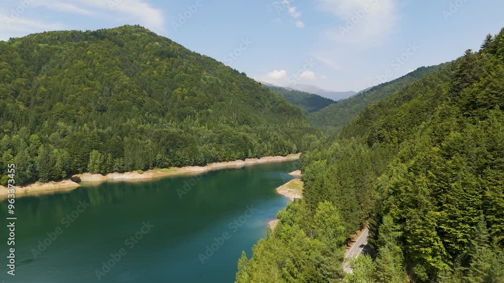 Top cinematic aerial view to the wild Romanian nature and landscape. Transfagaras, Romania. Aerial view. Traveling around Romania Top cinematic aerial view to the wild Romanian nature and landscape. Transfagaras, Romania. Aerial view. Traveling around Romania