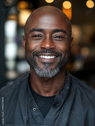 Smiling African American Man in a Modern Café Setting