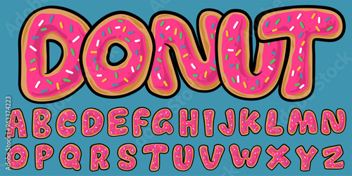 Donut with sprinkles Alphabet Pink Color Vector Illustration	