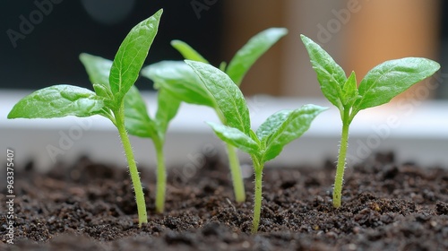 Blooming Beginnings: Vibrant Close-up of Seedlings Emerging from Rich Fertile Soil