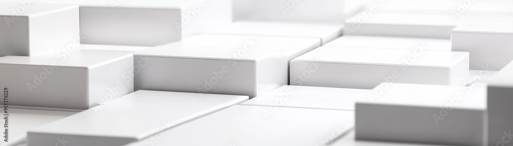 Abstract 3D blocks on clean white background create modern and minimalistic aesthetic. Abstract 3D blocks on clean white background create modern and minimalistic aesthetic.