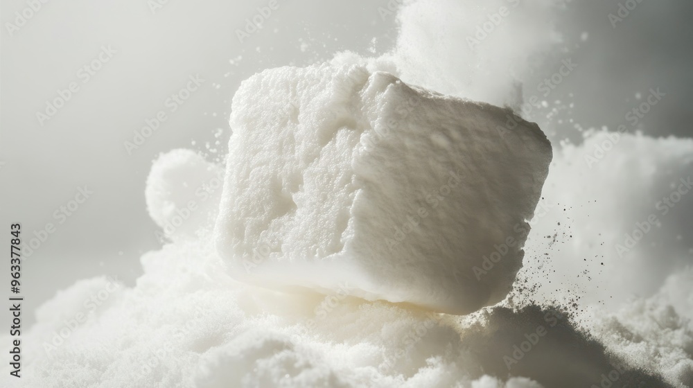 A Single White Cube Sinking into Powdery Snow A Single White Cube Sinking into Powdery Snow