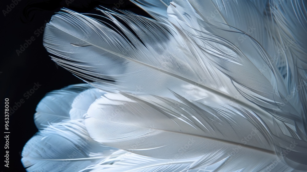 Fototapeta premium White bird feathers against dark backdrop.