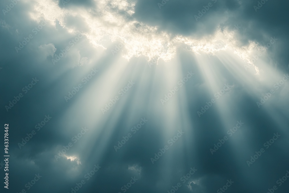 A breathtaking view of sunlight streaming through dark storm clouds, creating a serene and dramatic atmosphere. A breathtaking view of sunlight streaming through dark storm clouds, creating a serene and dramatic atmosphere.