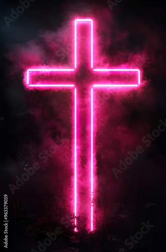 
Neon pink cross on a black background

 photo