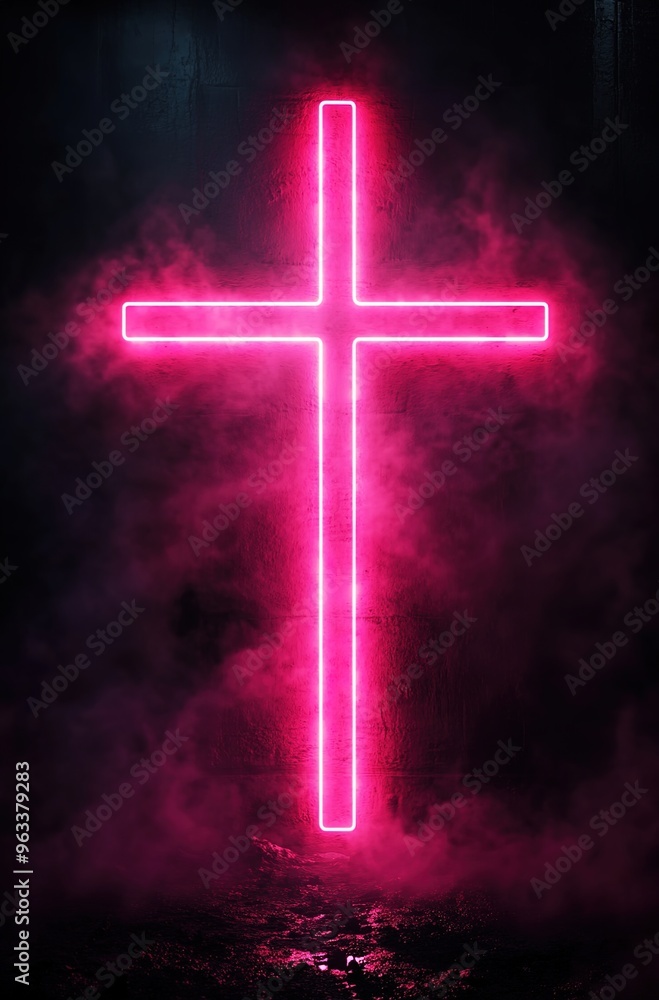 Neon pink cross on a black background
Neon pink cross on a black background