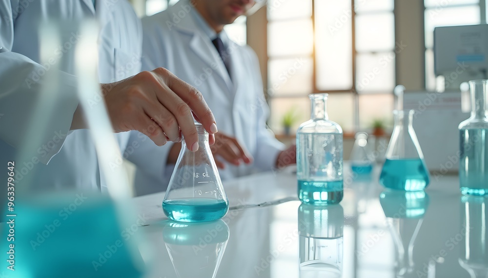 Scientist in a Lab Holding a Flask. Scientist in a Lab Holding a Flask.