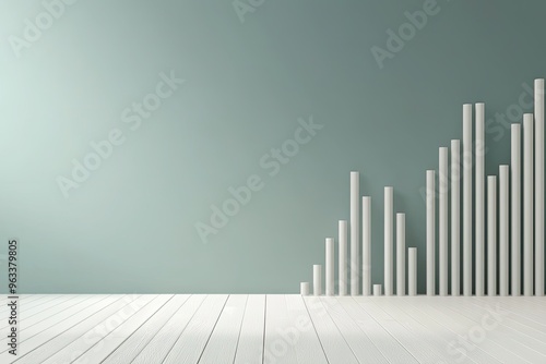 Minimalist Design: Upward Trend of White Cylinders Against a Soft Green Background