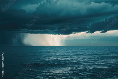 Dark Storm Clouds Unleash Lightning Over a Restless Sea