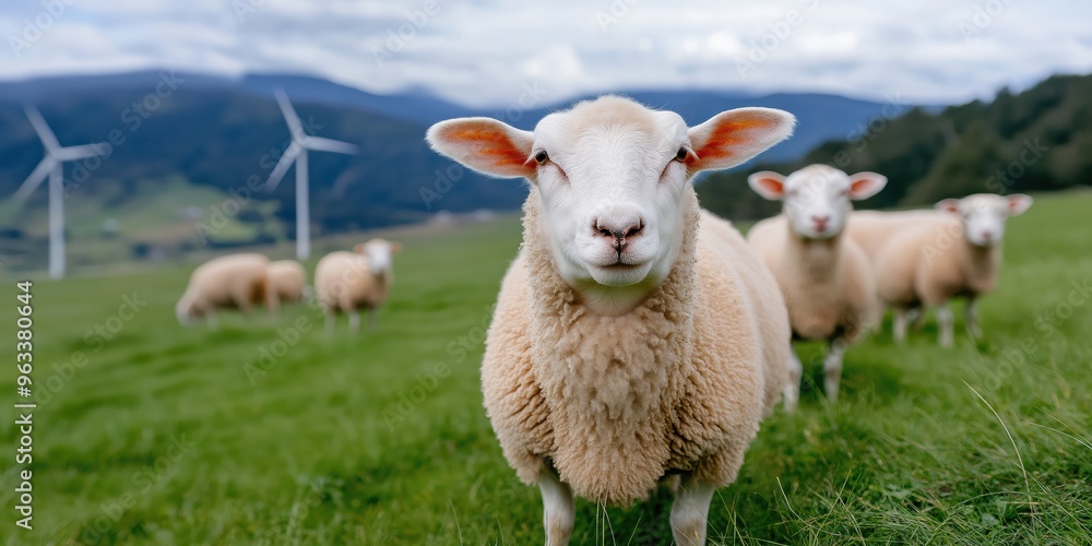 A traditional British sheep farm, sheep grazing on rolling green hills, iconic dry-stone walls in the background A traditional British sheep farm, sheep grazing on rolling green hills, iconic dry-stone walls in the background