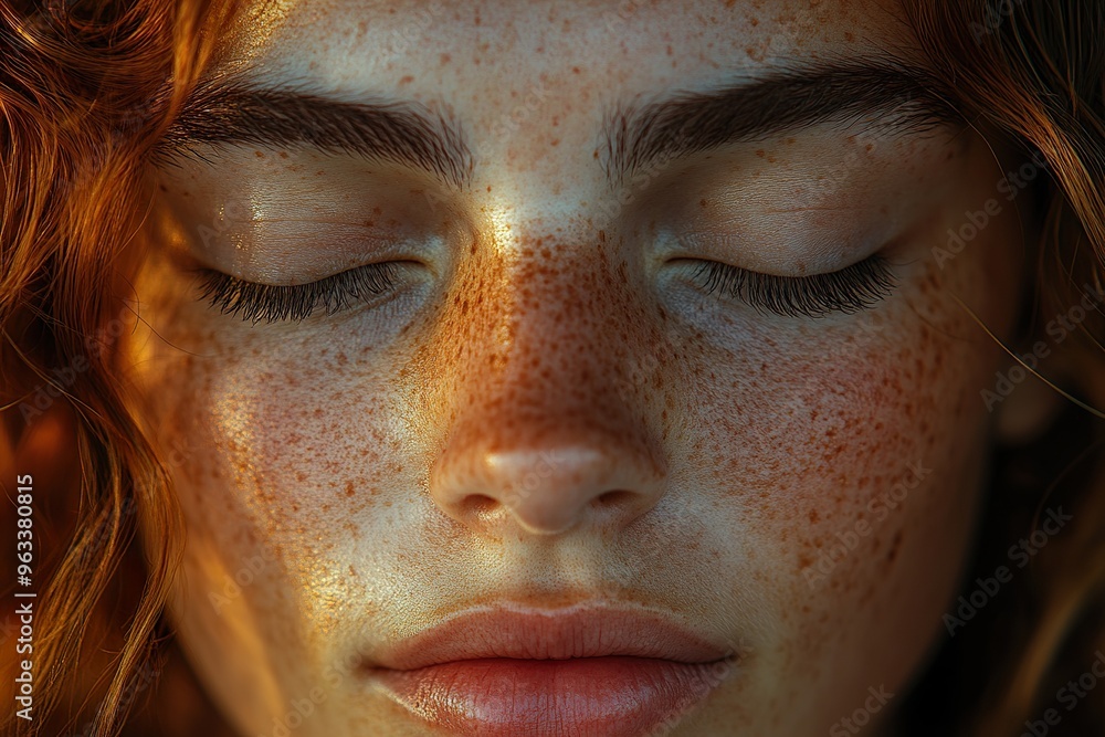 A close up of a persons face with eyes closed and a serene expression conveying deep relaxation and inner peace A close up of a persons face with eyes closed and a serene expression conveying deep relaxation and inner peace