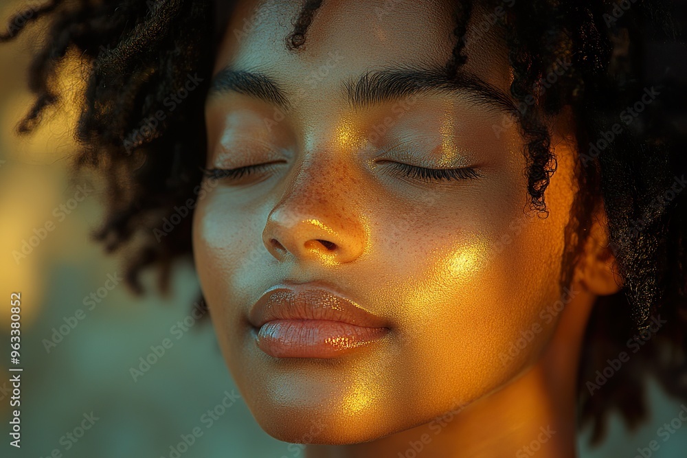 A close up of a persons face with eyes closed and a serene expression conveying deep relaxation and inner peace A close up of a persons face with eyes closed and a serene expression conveying deep relaxation and inner peace