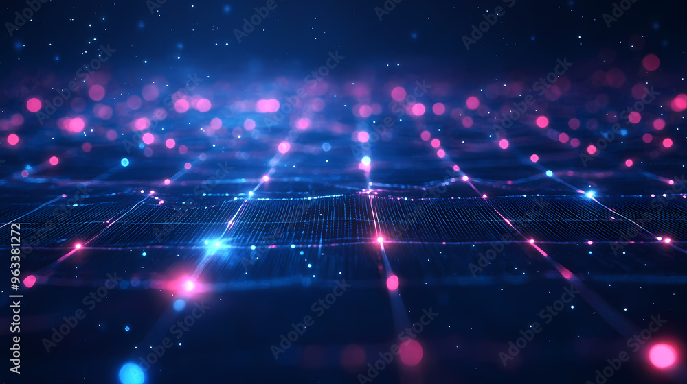Obraz premium Glowing grid in virtual space