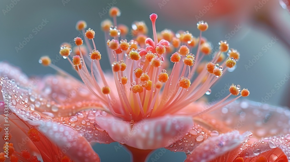 Fototapeta premium Close up of a flower with raindrops on the petals.