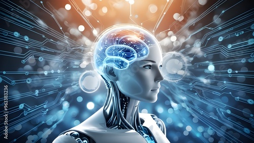 artificial intelligence (AI) on the internet of things, network backdrop 3D cartoon rendering, data deep learning, digital 01 code science, robotic science, neuron plexus in the future, and super