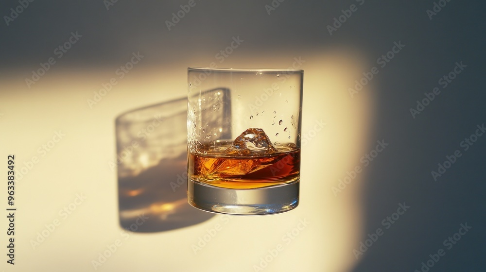 A Glass of Amber Liquid with Ice and Water Droplets A Glass of Amber Liquid with Ice and Water Droplets