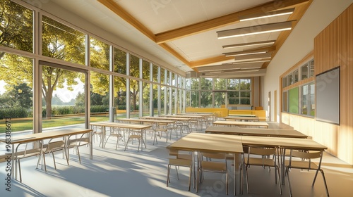 Wallpaper Mural Spacious and bright classroom with large windows overlooking a green lawn Torontodigital.ca