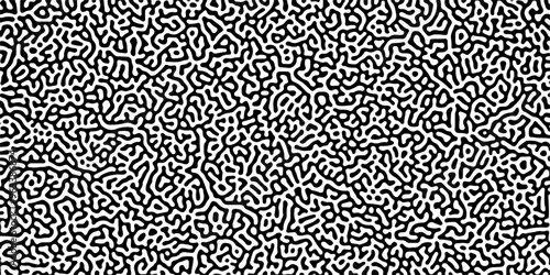 Turing reaction diffusion monochrome seamless pattern with chaotic motion. Abstract Turing organic wallpaper with background. Abstract diffusion pattern with chaotic shapes. Vector illustration