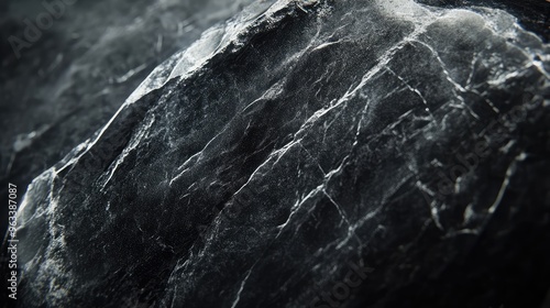 Black stone with a polished, slightly reflective surface, showing faint patterns and a subtle texture