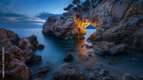 long exposure of a light in a coastal part with sea at night