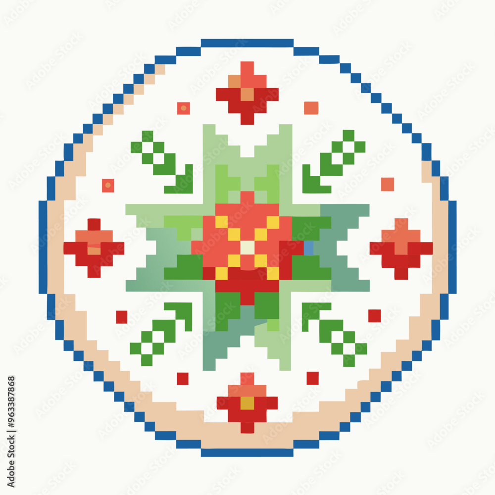 Obraz premium Pixel Art Mandala Floral Design with Geometric Patterns and Bright Colors