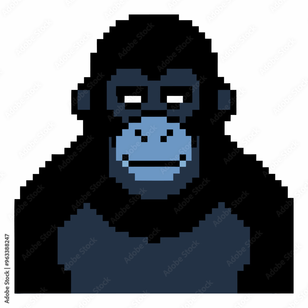 Obraz premium Pixel Art Gorilla Illustration Retro Digital Pop Culture Ape Design in 8 Bit Style