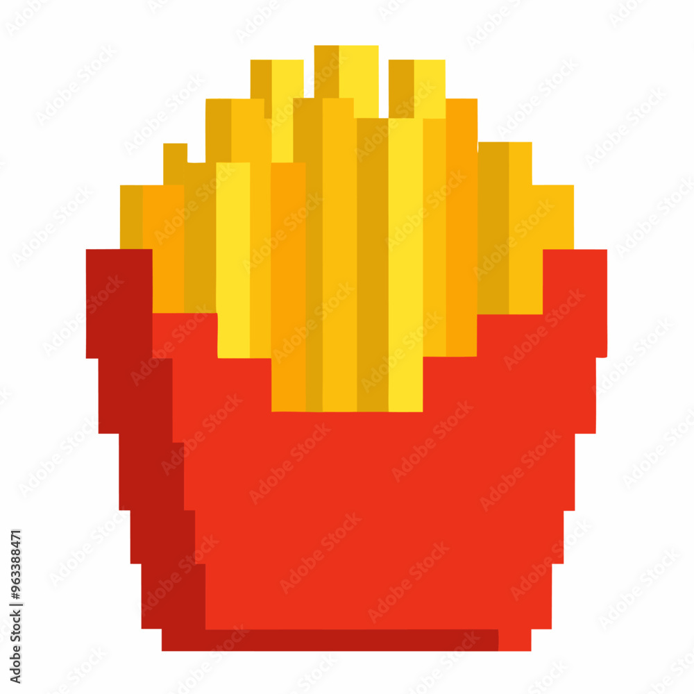 Pixelated Cartoon French Fries in Red Container Pop Art Style Fast Food Illustration Pixelated Cartoon French Fries in Red Container Pop Art Style Fast Food Illustration
