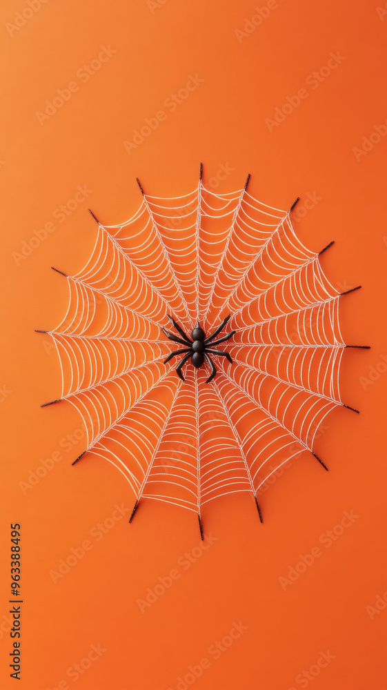 Fototapeta premium Spider on spiderweb with color background, Halloween concept