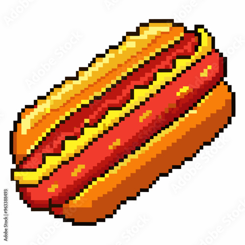 Retro Pixel Art Hotdog with Mustard and Ketchup   Nostalgic Food Illustration
