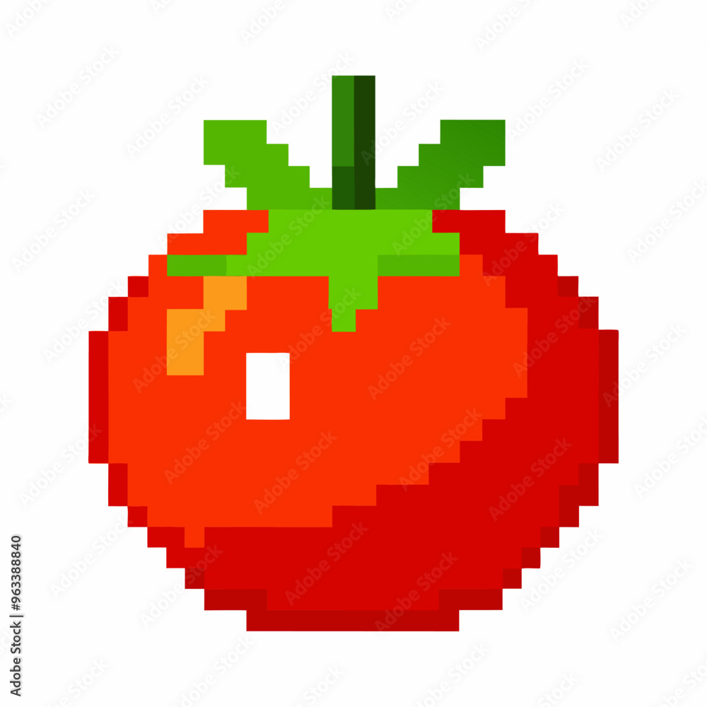 Pixel Art Tomato Retro Gaming Style 8 Bit Fruit Illustration with Bright Colors Pixel Art Tomato Retro Gaming Style 8 Bit Fruit Illustration with Bright Colors