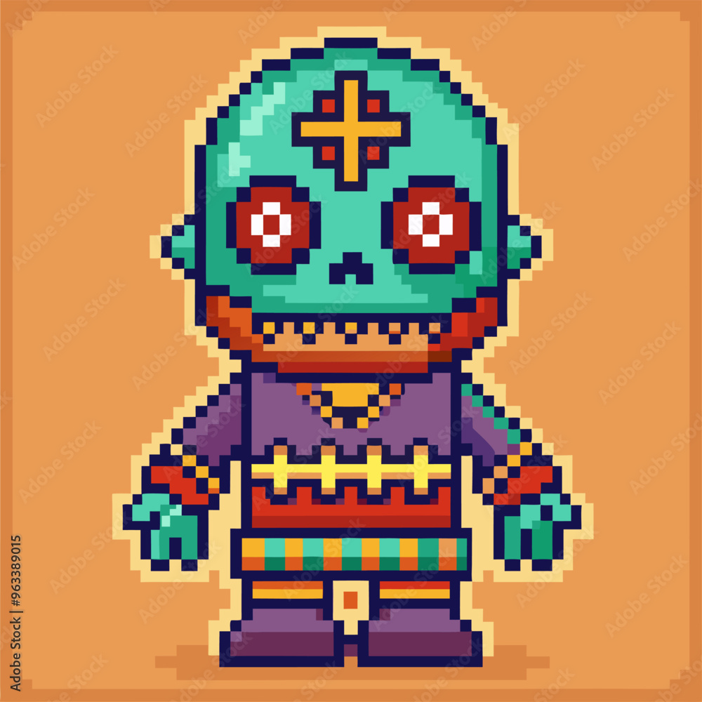 Colorful Pixel Art Zombie Character Retro Game Design Illustration Colorful Pixel Art Zombie Character Retro Game Design Illustration
