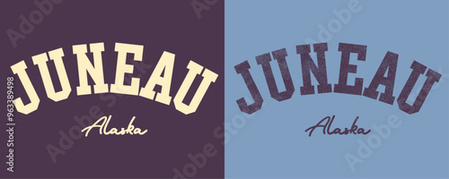 Retro college varsity font typography, Varsity vintage vector graphic, typography US states Juneau Alaska slogan print for fashion tee and t-shirt, sweatshirt, and hoodie