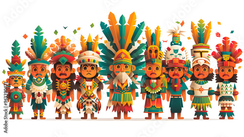 ancient Azteca civilization with iconic symbols such as the Aztec calendar and the feathered serpent god, Quetzalcoatl, alongside Aztec warriors in headdresses